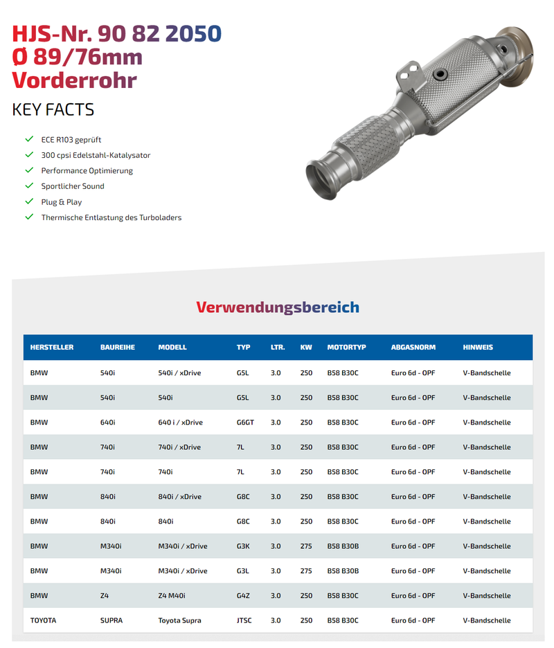 Laden Sie das Bild in Galerie -Viewer, HJS ECE Downpipes mit 300 Zellen Kats für BMW B58 OPF für BMW Z4 M40i G29 / Toyota Supra MK5 A90 - mit Zulassung - 90822050
